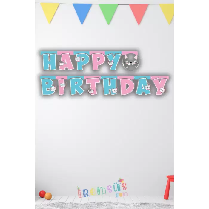 Miss Cat Konsept Doğum Günü Partisi Happy Birthday Banner Yazı 210Cm Misscat Konsept Süsleme