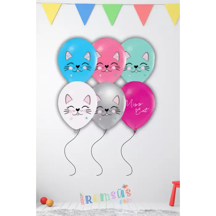 Miss Cat Konsept Doğum Günü Partisi Karışık Renk 10 Adet Lateks Balon Sevimli Kedi Süsleme Balon