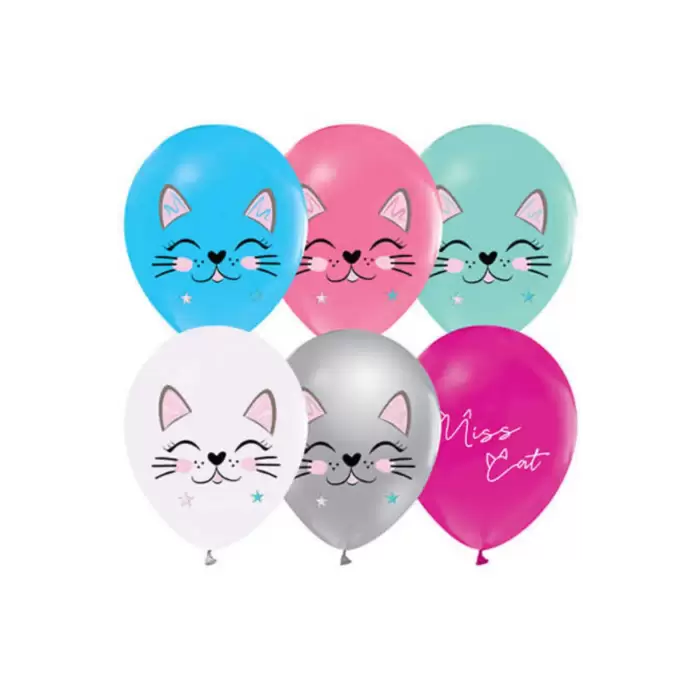 Miss Cat Konsept Doğum Günü Partisi Karışık Renk 10 Adet Lateks Balon Sevimli Kedi Süsleme Balon