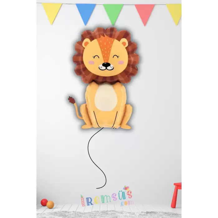 Oturan Sevimli Aslan Figür Folyo Helyum Balon 100 cm Aslan Safari Konsept Hayvan Figür Balon Süsleme