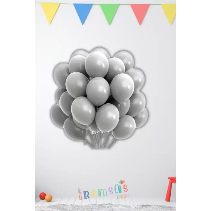 Pastel Ton Gri Renk Lateks Balon 10 Adet Gri Renk Doğum Günü Süsleme Mat Lateks Balon