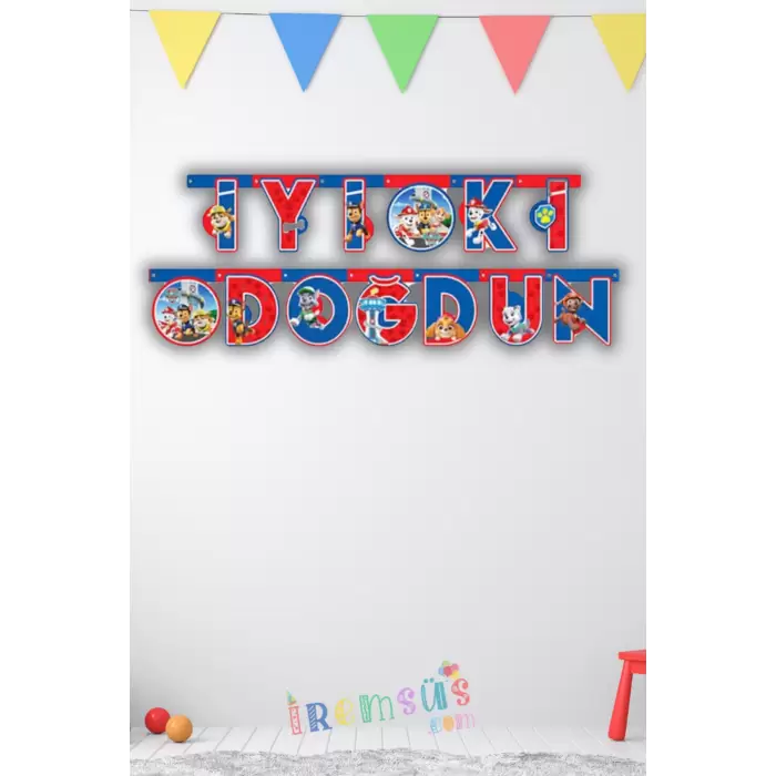 Paw Patrol Tema Doğum Günü Partisi İyiki Doğdun Banner Yazı Paw Patrol BaskılıSüsleme