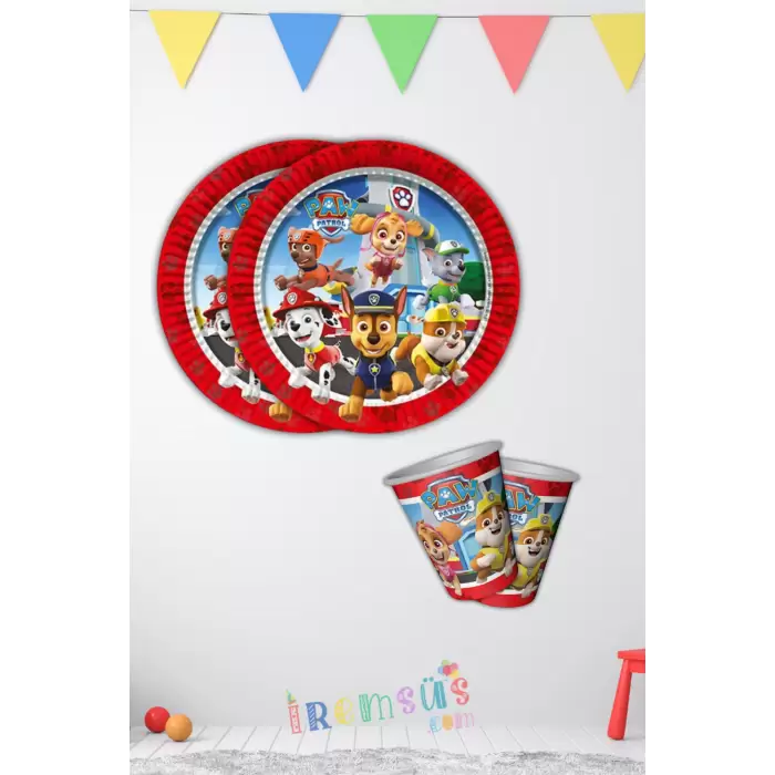 Paw Patrol Tema Doğum Günü Partisi Karton Tabak Bardak 8 Lı Paw Patrol Baskı Süsleme