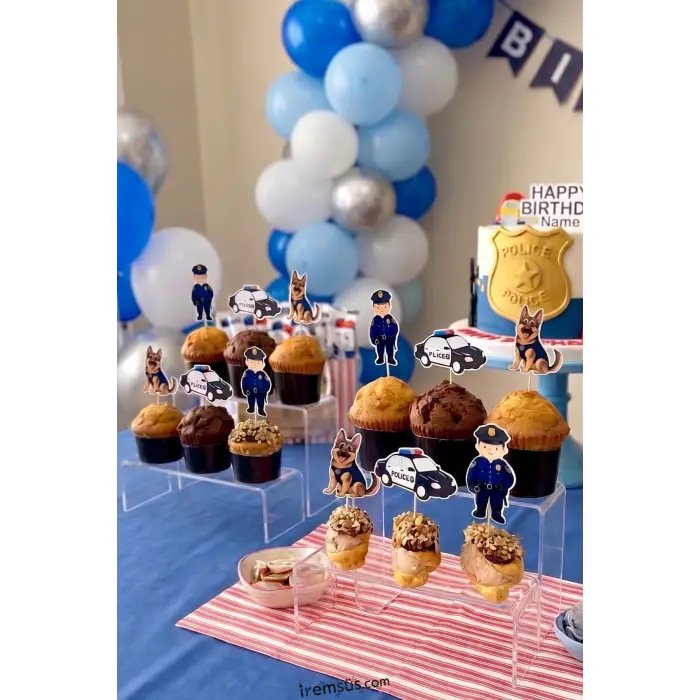 Polis Tema Doğum Günü Partisi Cupcake Süslemesi 12 Adet Polis Konsept Süsleme