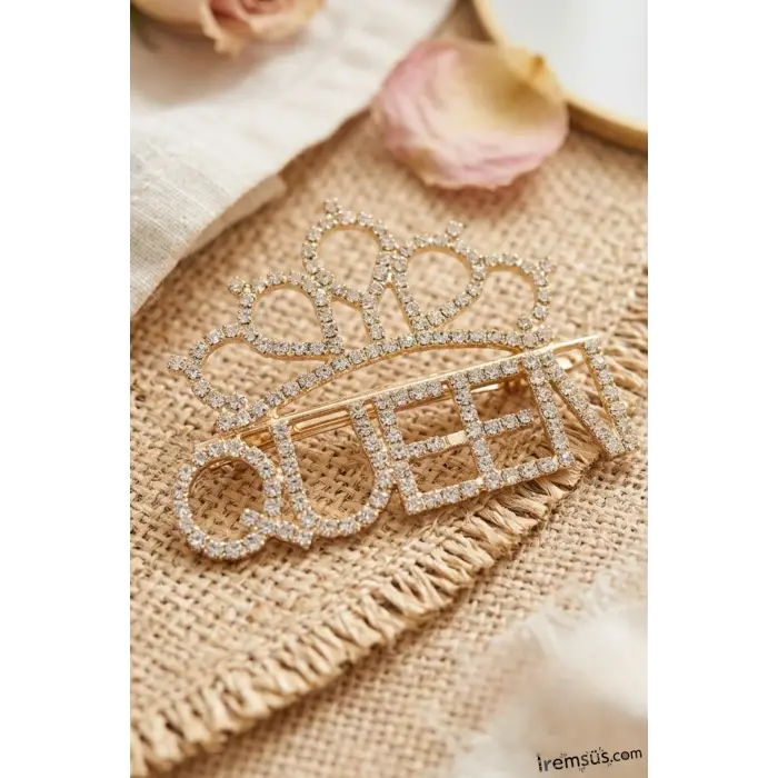 Queen Yazılı Taşlı Toka Bride ve Birthday Tokası