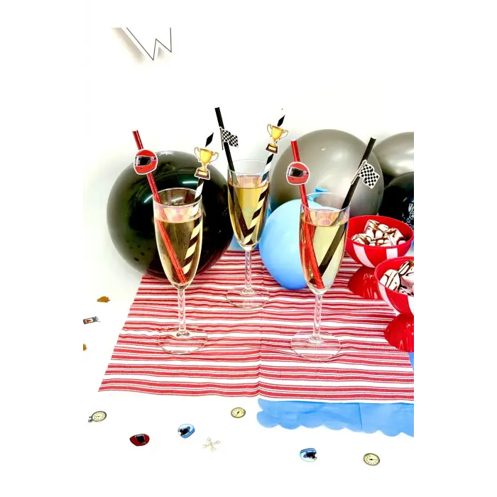 Retro Yarışcı Tema Doğum Günü Partisi Figürlü Pipet 12 li Yarışcı Konsept Süsleme