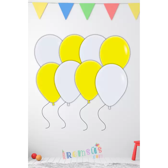 Sarı Beyaz Pastel Ton Karışık Renk Balon 12 10 Adet Papatya Konsept Parti Süsleme Balonu