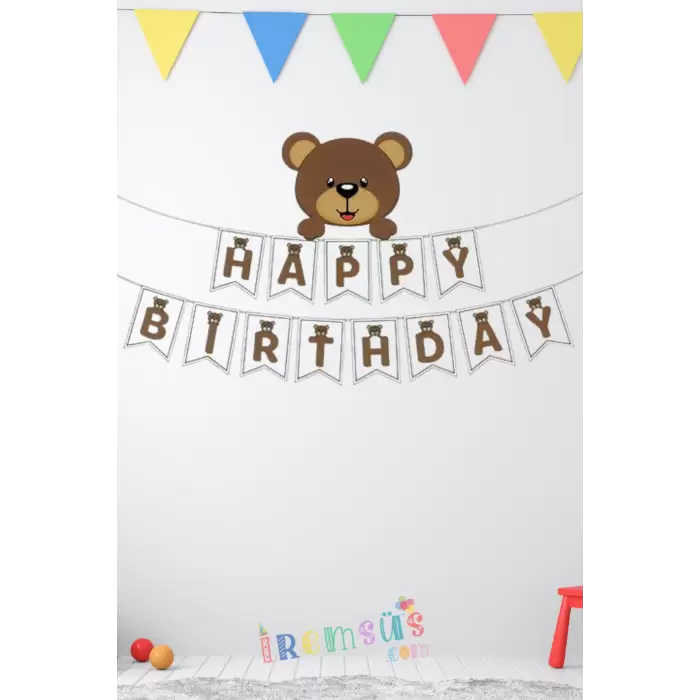 Sevimli Ayıcık Parti Konsepti Happy Birthday Banner Yazı 2 mt Ayıcık Temalı Doğum Günü Yazısı