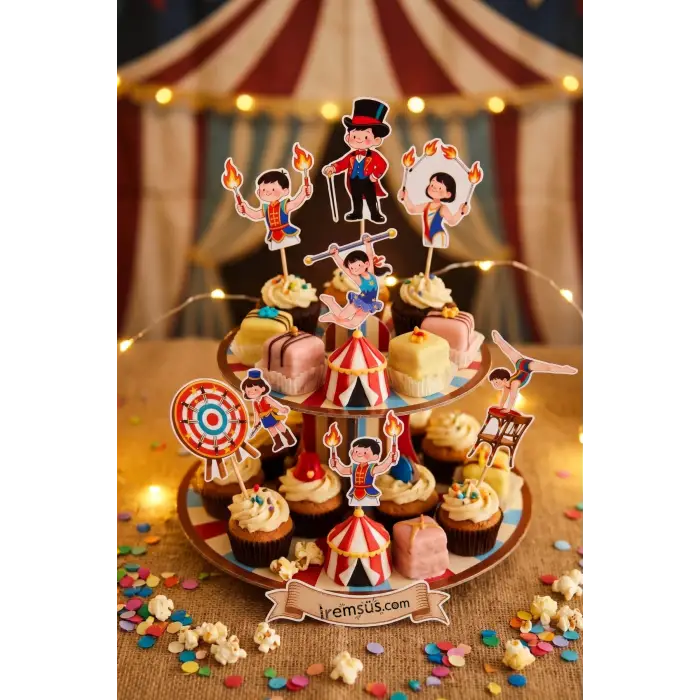 Sirk Tema Doğum Günü Partisi Cupcake Süslemesi 12 Adet Sirk Konsept Süsleme