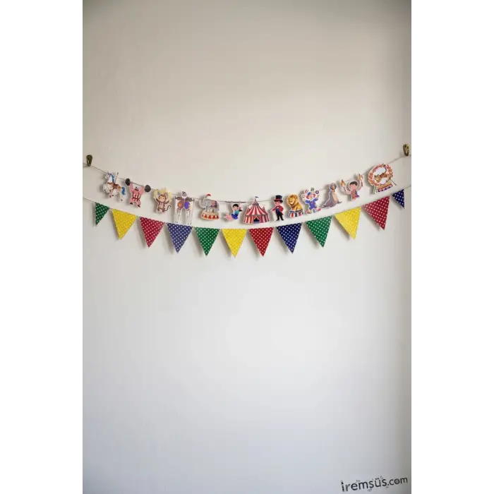 Sirk Tema Doğum Günü Partisi Dekoratif Banner + Üçgen Flama Sirk Konsept Süs