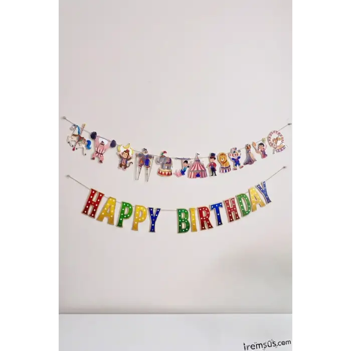 Sirk Tema Doğum Günü Partisi Happy Birthday Banner + Dekoratif Banner Sirk Konsept Süs