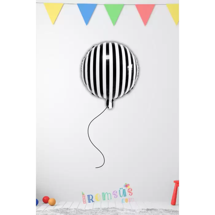 Siyah Beyaz Çizgili Folyo Helyum Balon 45 cm Siyah Konsept Folyo Balon Süsleme