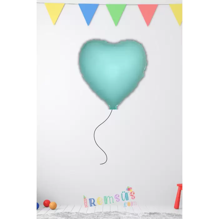 Su Yeşili Renk Konsept Folyo Kalp Balon 18 45 Makaron Renk Retro Konsept Balon