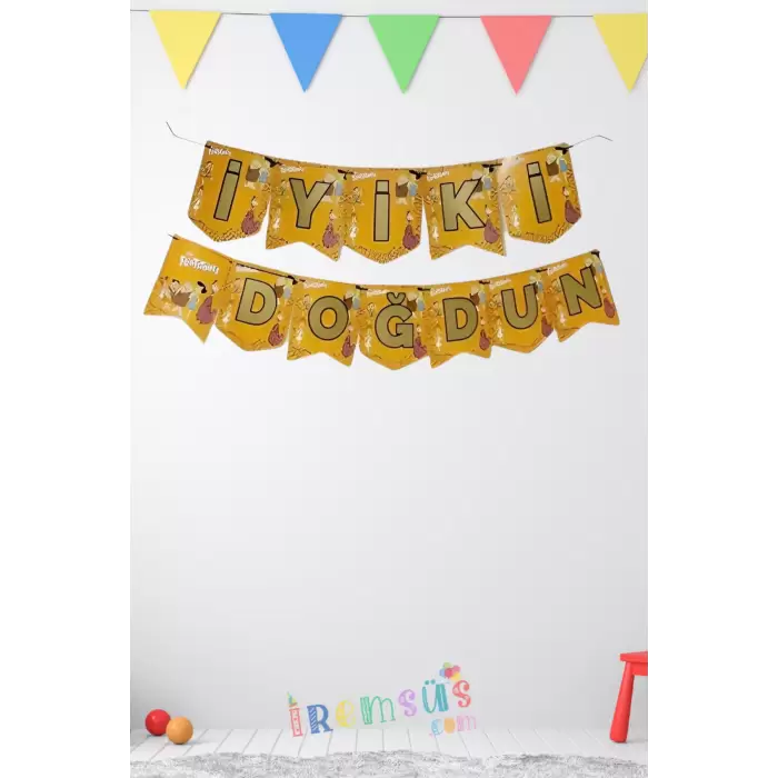 Taş Devri Konsept Doğum Günü Partisi İyi ki Doğdun Banner Yazı Taş Devri Tema Süslemesi