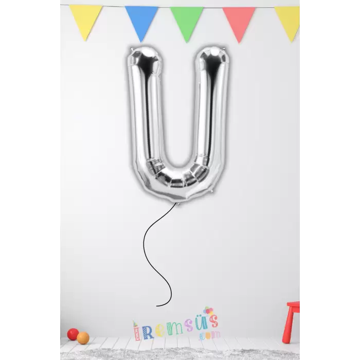 U-Ü Harfi Doğum Günü Gümüş Renk Folyo Helyum Balon 34 76 Cm U-Ü Harf Folyo Balon Silver Konsept