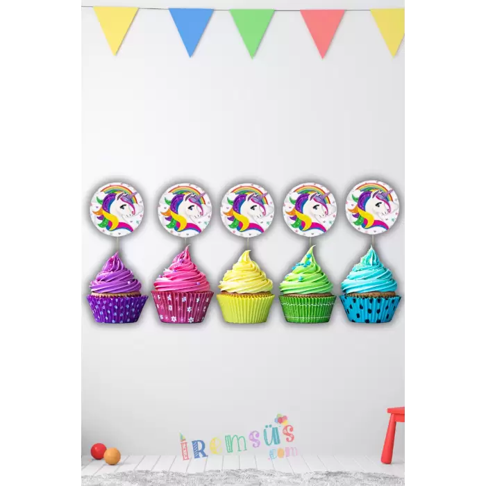 Unicorn Konsept Doğum Günü Partisi Pasta Cupcake Kürdanı 10 lu Unicorn Tema Süsleme