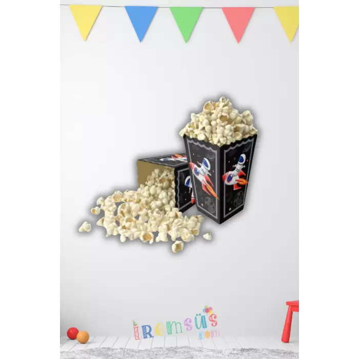 Uzay Konsept Doğum Günü Partisi Popcorn Mısır Kutusu 8 li Uzay Tema Süslemesi