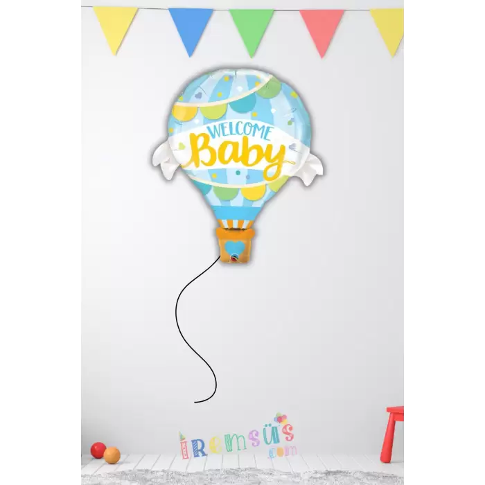 Welcome Baby Yazılı Mavi Renk Folyo Balon 85 CM - Erkek Bebek Yeni Doğum Süslemesi