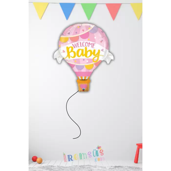 Welcome Baby Yazılı Pembe Renk Folyo Balon 85 CM - Kız Bebek Yeni Doğum Süslemesi