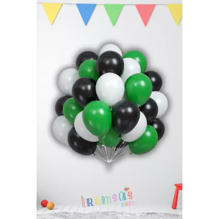 Yeşil Beyaz Siyah Karışık Renk Pastel Lateks Balon 10 Adet 12 Zincir Balon Süsleme Balonu