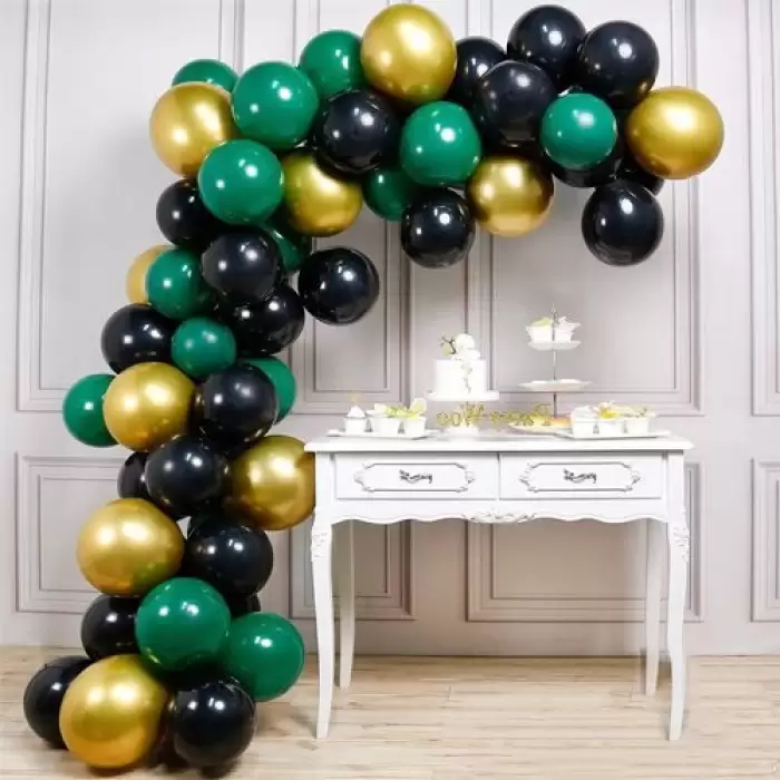 Yeşil Siyah Gold Konsept Balon Zinciri 50 Balon + Balon Zinciri