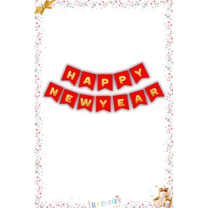 Yılbaşı Konsept Happy New Year Gold Yaldızlı Banner Yazı