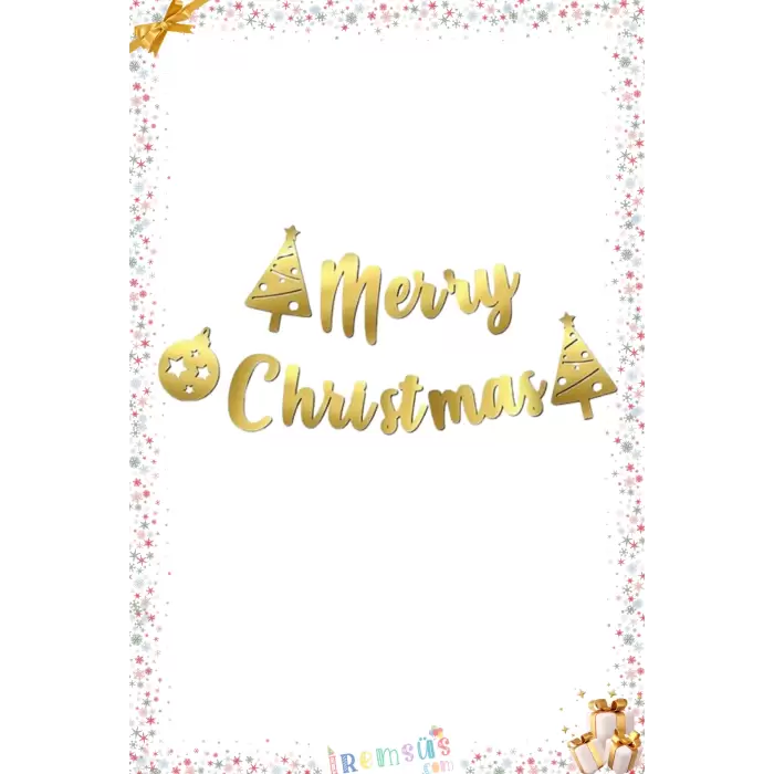 Yılbaşı Konsept Merry Christmas Kaligrafi Banner Gold Renk