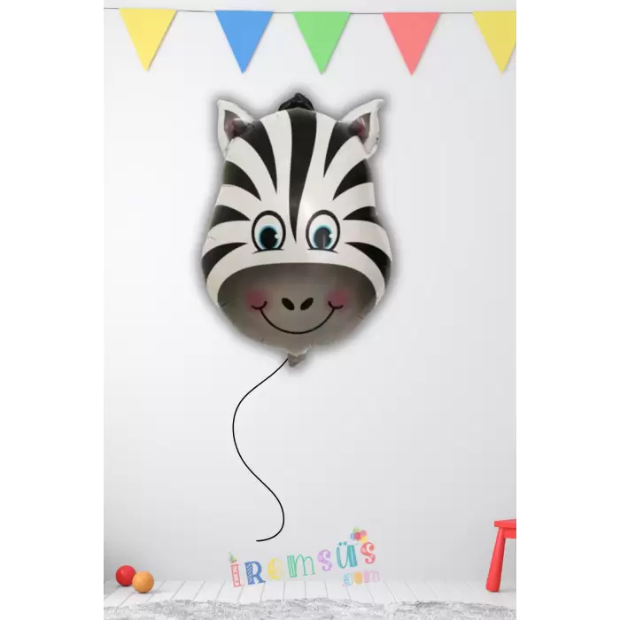 Zebra Kafa Figürü Folyo Helyum Balon 22 Safari Konsept Süsleme Folyo Hayvan Figür Balon