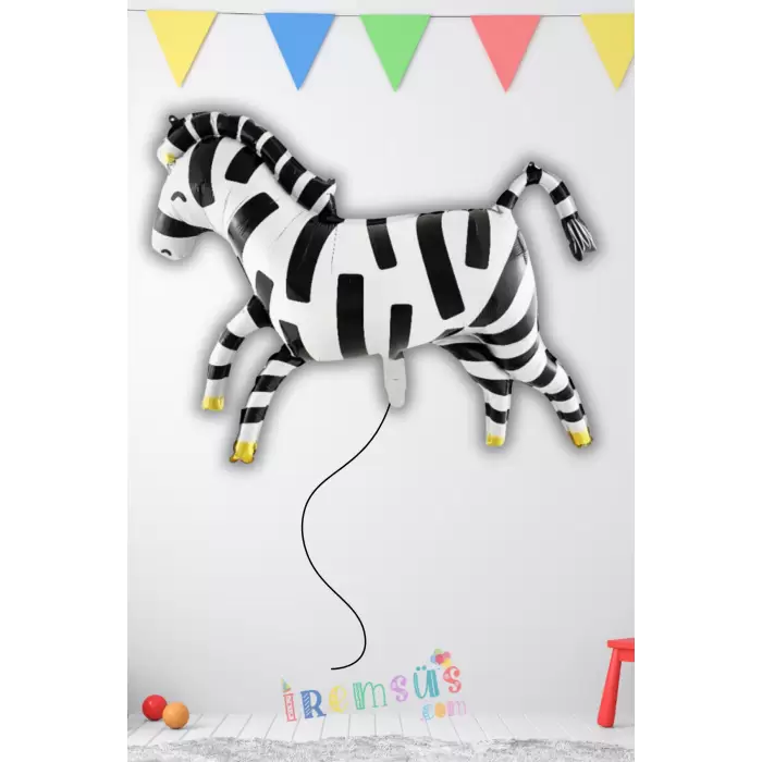 Zebra Şekilli Folyo Helyum Balon 92 cm Zebra Konsept Parti Balonu Safari Hayvan Figür Balon