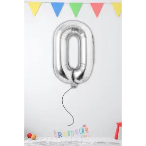 0 Rakam Doğum Günü Gümüş Renk Folyo Helyum Balon 34 76 Cm 0 Rakam Folyo Balon