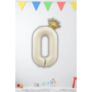 0 Rakam Doğum Günü Kral Taçlı Krem Renk Rakam Folyo Balon 0 Rakam Doğum Günü Folyo Balon Seti