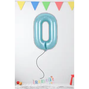 0 Rakamı Mavi Renk Folyo Helyum Balon 34 76 Cm 0 Rakam Folyo Balon