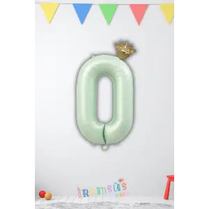 0 Yaş Doğum Günü Kral Taçlı Su Yeşili Renk Rakam Folyo Balon Yaş Doğum Günü Folyo Balon Seti