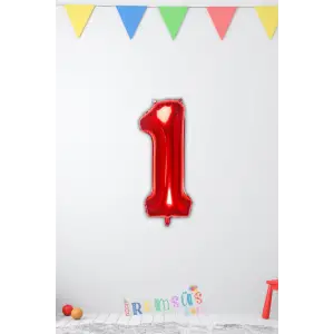 1 Rakam Kırmızı Renk Folyo Balon 40 Cm