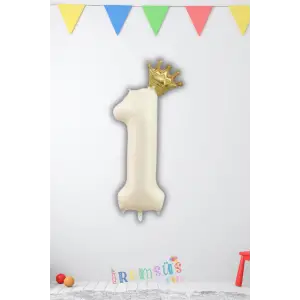 1 Yaş Doğum Günü Kral Taçlı Krem Renk Rakam Folyo Balon 1 Yaş Doğum Günü Folyo Balon Seti