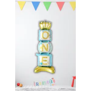 1 Yaş Doğum Günü Partisi Mavi Renk Ayaklı ONE Yazılı Folyo Balon 100 cm Erkek 1 Yaş Partisi Balonu