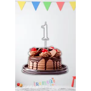 1 Yaş Doğum Günü Partisi Rakam Şeklinde Pasta Mumu Gümüş Renk 1 Yaş Doğum Günü