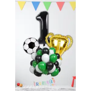 1 Yaş Doğum Günü Partisi Şampiyon Konsept Folyo Helyum Balon Süsleme Seti Futbol Konsept Balonları