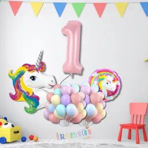 1 Yaş Doğum Günü Partisi Unicorn Tema Balon Süsleme Seti