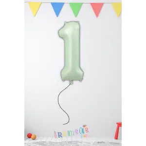 1 Yaş Doğum Günü Su Yeşili Renk Folyo Helyum Balon 32 Rakam Folyo Balon Su Yeşili Retro Renk