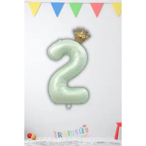 2 Yaş Doğum Günü Kral Taçlı Su Yeşili Renk Rakam Folyo Balon Yaş Doğum Günü Folyo Balon Seti