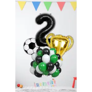 2 Yaş Doğum Günü Partisi Şampiyon Konsept Folyo Helyum Balon Süsleme Seti Futbol Konsept Balonları