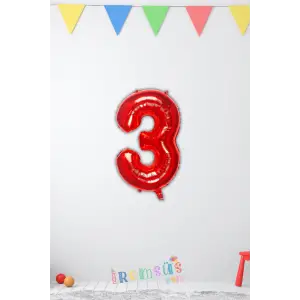 3 Rakam Kırmızı Renk Folyo Balon 40 Cm