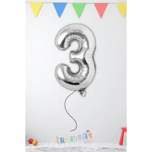 3 Yaş Doğum Günü Gümüş Renk Folyo Helyum Balon 34 76 Cm 3 Yaş Folyo Balon