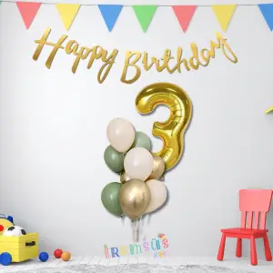 3 Yaş Doğum Günü Partisi Gold Tema Balon Süsleme Seti