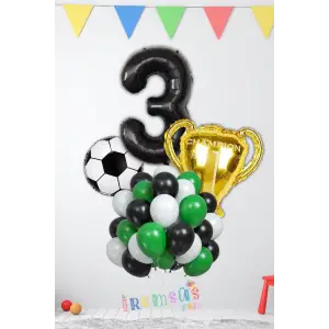 3 Yaş Doğum Günü Partisi Şampiyon Konsept Folyo Helyum Balon Süsleme Seti Futbol Konsept Balonları