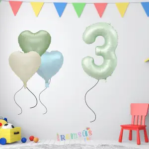 3 Yaş Doğum Günü Su Yeşili Konsept Kalp Balonlu Süsleme Seti