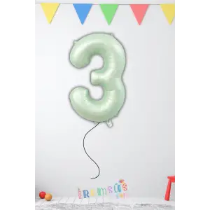 3 Yaş Doğum Günü Su Yeşili Renk Folyo Helyum Balon 32 Rakam Folyo Balon Su Yeşili Retro Renk