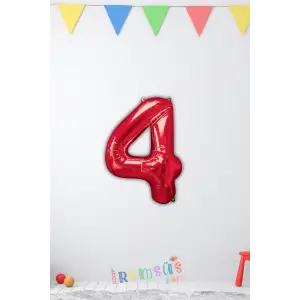 4 Rakam Kırmızı Renk Folyo Balon 40 Cm