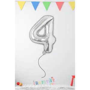 4 Yaş Doğum Günü Gümüş Renk Folyo Helyum Balon 34 76 Cm 4 Yaş Folyo Balon